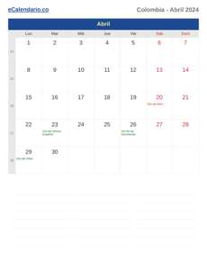 Calendario 2024 Abril