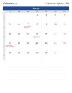 Calendario 2024 Agosto