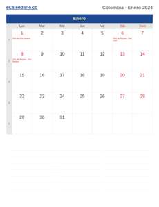 Calendario 2024 Enero