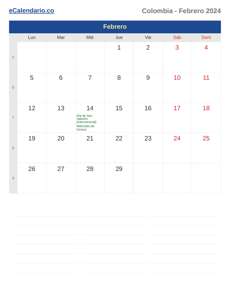 Calendario 2024 Febrero