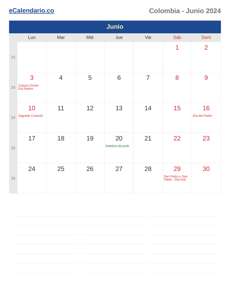 Calendario 2024 Junio