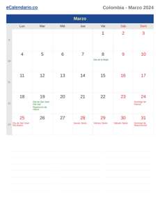 Calendario 2024 Marzo