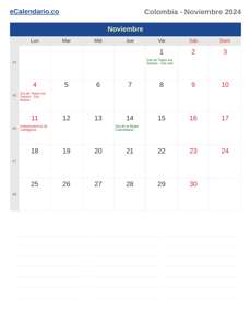 Calendario 2024 Noviembre