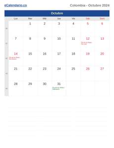 Calendario 2024 Octubre