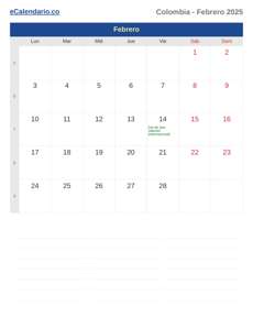 Calendario 2025 Febrero