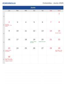 Calendario 2025 Junio