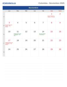 Calendario 2025 Noviembre