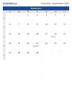 Calendario 2027 Septiembre