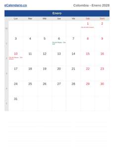 Calendario 2028 Enero