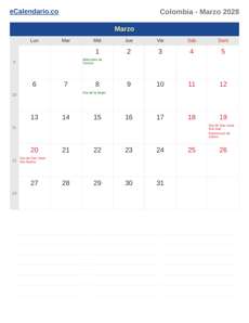 Calendario 2028 Marzo
