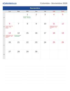 Calendario 2028 Noviembre