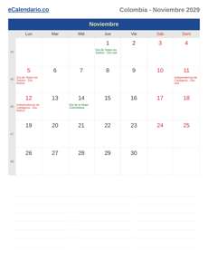 Calendario 2029 Noviembre